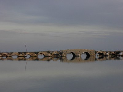 Roman bridge over Sebkha Halk El Menzel near Hergla, Tunisia