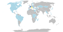 Map indicating countries visited by Francis as pope Pope Francis Travels.svg