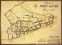 Map of Porto Alegre in 1840; on the left, the line of fortifications. Porto-alegre-1840.jpg