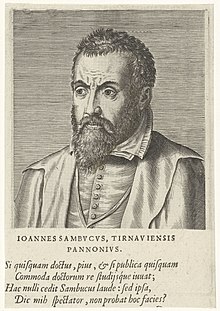 Portret van Johannes Sambucus Ioannes Sambvcvs (titel op object) Portretten van beroemde Europese geleerden (seriettel) Virorum doctorum de Disciplinis benemerentium effigi (seriettel), RP-P-1910-70.jpg