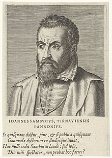 Portret van Johannes Sambucus Ioannes Sambvcvs (titel op object) Portretten van beroemde Europese geleerden (serietitel) Efígies de Virorum doctorum de Disciplinis benemerentium (serietitel), RP-P-1910-70.jpg