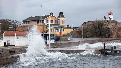 Quay in Kyrkevik during Storm Dennis