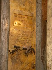 Ledger stone of Saint Juniper, colleague of St. Francis of Assisi, at Santa Maria in Aracoeli, Rome R-Junipero-Aracoeli.JPG