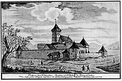 Az erődtemplom 1727-ben (Altomonte)
