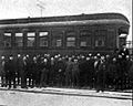 Railroad workers outside of the railroad chapel car Glad Tidings.jpg