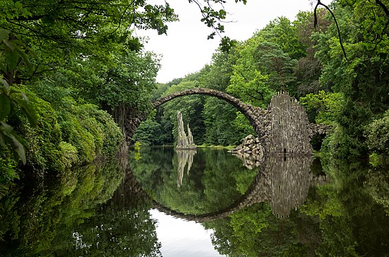 The Rakotzbrücke (Devil's Bridge) in Azalea and Rhododendron Park Kromlau, Germany Photograph: A.Landgraf Licensing: CC-BY-SA-4.0