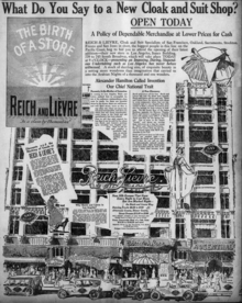 Reich and Lievre store at 737-745 S. Broadway depicted in 1917 ad for store opening Reich and Lievre ad for 1917 Los Angeles store opening.png