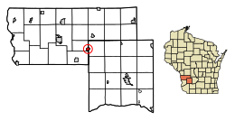 Location of Viola in Richland (lower right) and Vernon (upper left) Counties, Wisconsin.