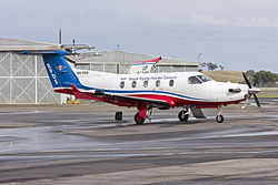 Royal Flying Doctor Service of Australia Central Operations (VH-FGS) Pilatus PC-12-45 at Wagga Wagga Airport.jpg