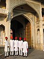 Royal attendants at the entrance, City Palace, Jaipur.