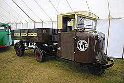 Scammell Mechanical Horse and trailer in Great Western Railway livery Scammell 3-wheeled lorry (6837212301).jpg