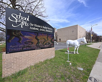 Sign and horse, School of the Arts, Rochester, New York