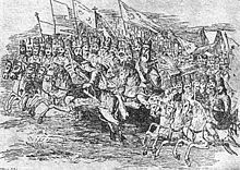 Serbian warriors on the Kosovo field
The Kosovo Myth views the Serbs as martyrs and defenders of honour and Christianity. Serbian warriors on the Kosovo field, Gustav Morelli.jpg