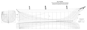 Ship Helena (1841) - tana rejasi, aniq rejasi va yarim kengligi rejasi.jpg