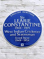 Sir LEARIE CONSTANTINE 1901-1971 Západoindický hráč kriketu a státník zde žil 1949-1954.jpg