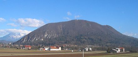 Mount Saint Mary, the highest hill in Ljubljana, with the peak Grmada reaching 676 m (2,218 ft)