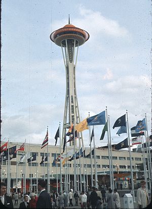 Completed Space Needle after the opening of the World's Fair - April 1962