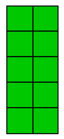 «Tall, slender rectangle divided into a grid of squares. The rectangle is two squares wide and five squares tall.»