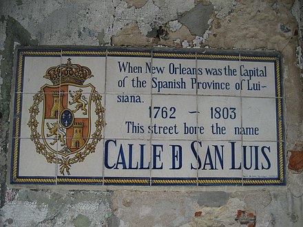 Rappel du nom de San Luis donné à une rue de la Nouvelle-Orléans lors de la Louisiane espagnole.