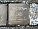 der Stolperstein für Ella Friederike Elkan vor dem Haus Breibergstraße 8 in Köln-Klettenberg