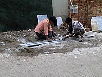 Marble cutters working without any protective gear