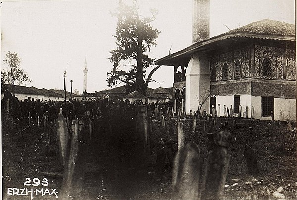 Former Sulejman Pasha Mosque and Muslim graveyard of Tiranë destroyed during World War Two and its minaret in 1967