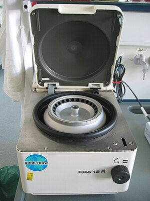 A laboratory tabletop centrifuge Tabletop centrifuge.jpg