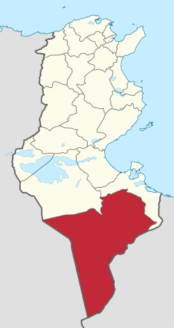 Map of Tunisia with Tataouine highlighted