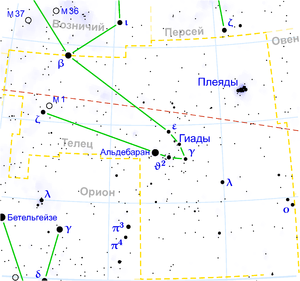 Карта созвездия Тельца