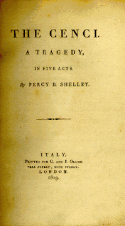 <i>The Cenci</i> 1819 play by Percy Bysshe Shelley