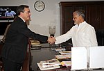 Thumbnail for File:The French Minister of State for Transport, Ministry of Ecology Sustainable Development, Transport and Housing, Mr. Thierry Mariani calling on the Union Minister for Road Transport and Highways, Dr. C.P. Joshi, in New Delhi.jpg