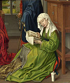 Rogier van der Weyden, Marie-Madeleine lisant, v. 1435–38. Van der Weyden sera grandement influencé par Campin, comme le montre cette œuvre de jeunesse.