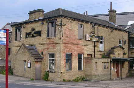 Pub damaged in the 2001 Bradford riots between White and Pakistani sectors