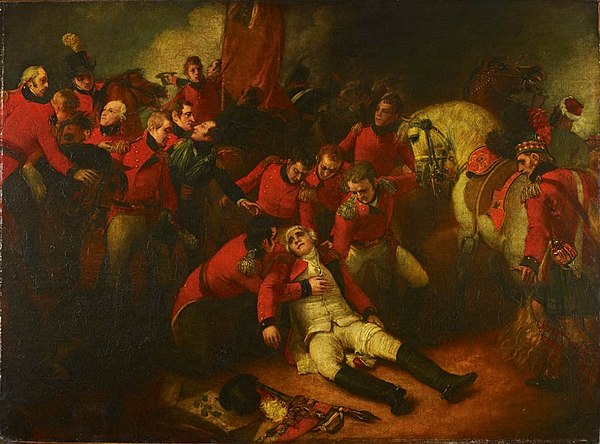 Ludlow depicted (center of three) watching over the mortally wounded Sir Ralph Abercromby at the Battle of Alexandria