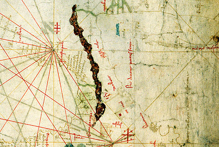 Detail from the Nautical chart by Angelino Dulcert, depicting Georgian Black Sea coast and Tiflis, 1339