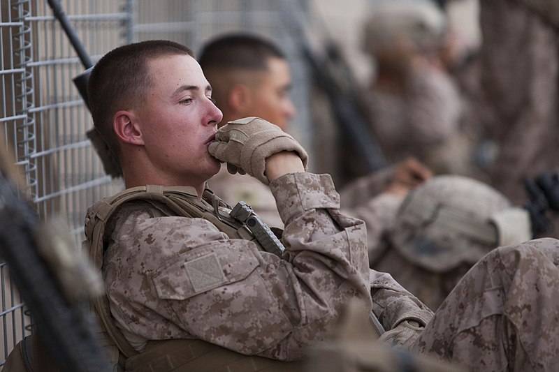 File:U.S. Marines and Sailors attached to Fox Company, 2nd Battalion, 8th Marine Regiment (2-8 Marines), Regimental Combat Team 7 wait to conduct a mission rehearsal prior to a partnered operation at Camp Leatherneck 130521-M-QZ858-063.jpg