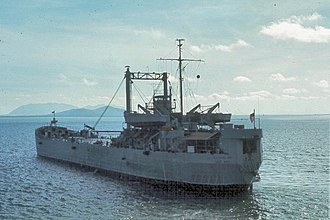 USNS T-LST-491 at anchor, date and place unknown. USNS T-LST-491.jpg