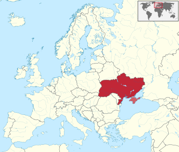 Местоположение на Украйна в Европа.