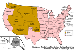 An enlargeable map of the United States after the admission of Oregon to the Union on February 14, 1859. United States 1859-1860.png