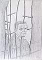 Mauerspecht (Joachim Gauck), Zeichnung von Ursula Stock, 2016, 70 x 50 cm.