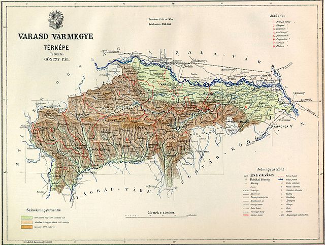 Varasd vármegye domborzati térképe