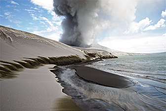 Duny ze sopečného popela v okolí sopky Tavurvur v Papui Nové Guineji