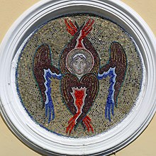 Мозаика с изображением серафима. Фрагмент фасада Никольской церкви. Вознесенская Давидова пустынь (Московская область)