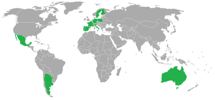 Nations that hosted a rally in 2017 are highlighted in green, with rally headquarters marked by a red dot.