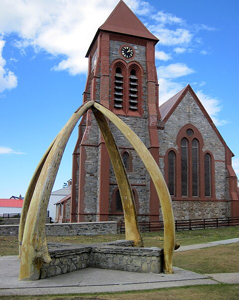 Christ Church Cathedral in Stanley with Whalebone Arch