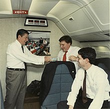 Martin 35th birthday celebration on Air Force One William Martin and Ronald Reagan on AF1.jpg