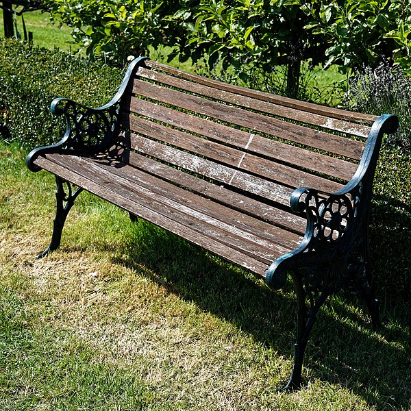 File:Wood and cast iron bench in Copped Hall Kitchen Garden, Epping, Essex, England.jpg