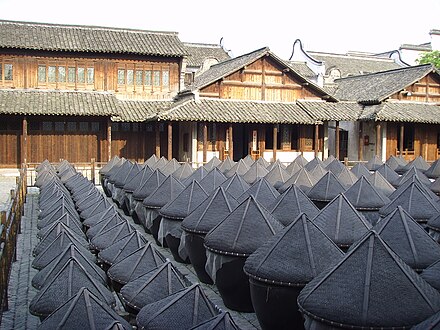 Soy sauce fermenting in a traditional workshop in Wuzhen