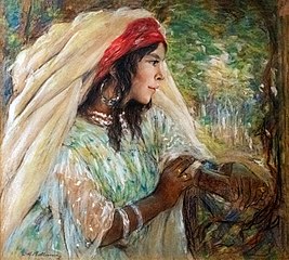Jeune femme algérienne accoudée à la barrière - Henry d'Estienne