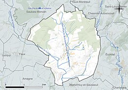 Carte en couleur présentant le réseau hydrographique de la commune